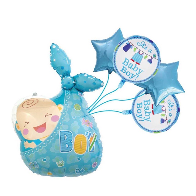 Balon zestaw 5 balonów ITS A BABY BOY JX20013 - Dziecko w tobołku niebieskie